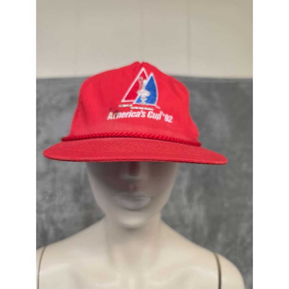 Vintage Americas Cup 92 Sailing Hat Red Embroidered Adjustable Snapback Cap